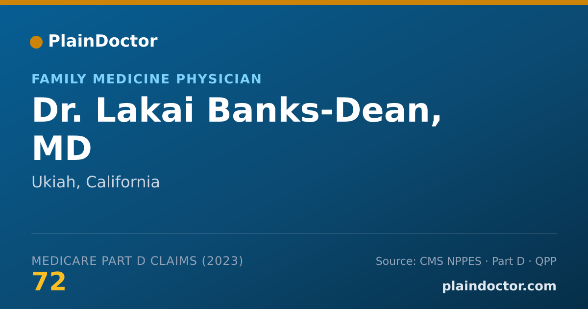 Shareable card for Lakai Banks-Dean, MD - Family Medicine Physician, Ukiah, CA