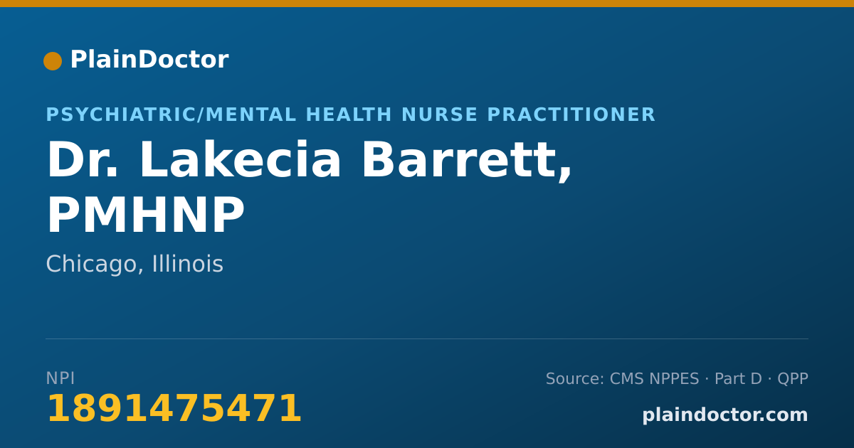 Shareable card for Lakecia Barrett, PMHNP - Psychiatric/Mental Health Nurse Practitioner, Chicago, IL
