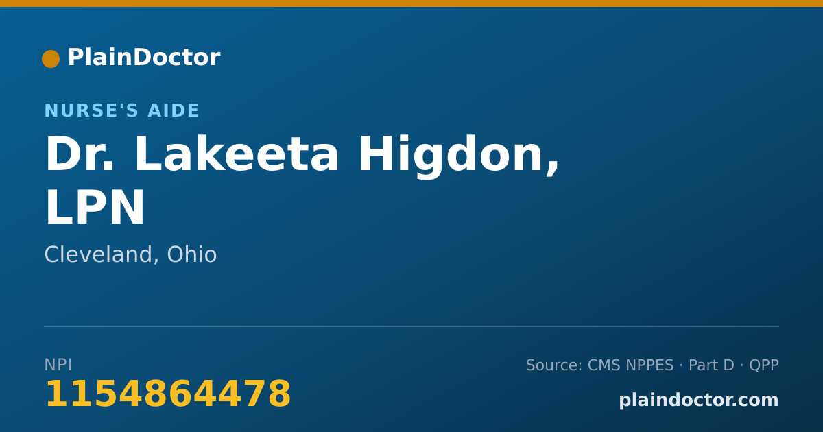 Shareable card for Lakeeta Higdon, LPN - Nurse's Aide, Cleveland, OH