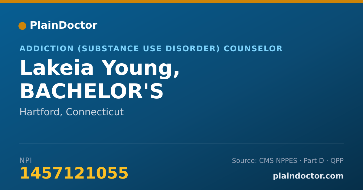 Shareable card for Lakeia Young, BACHELOR'S - Addiction (Substance Use Disorder) Counselor, Hartford, CT