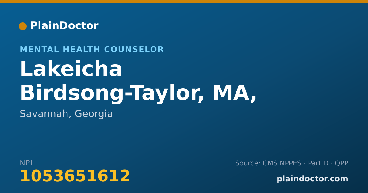 Shareable card for Lakeicha Birdsong-Taylor, MA, NCC, LPCC - Mental Health Counselor, Savannah, GA