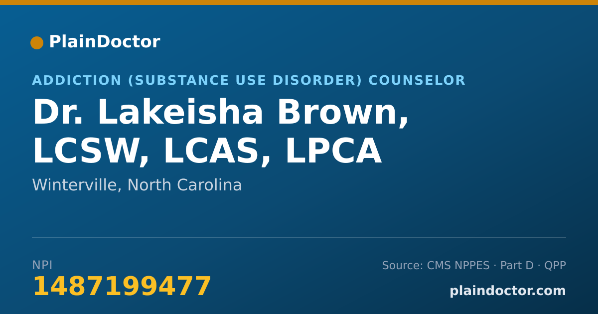 Shareable card for Lakeisha Brown, LCSW, LCAS, LPCA - Addiction (Substance Use Disorder) Counselor, Winterville, NC