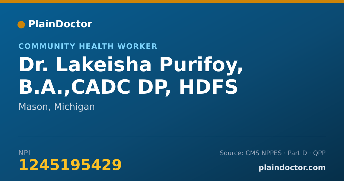 Shareable card for Lakeisha Purifoy, B.A.,CADC DP, HDFS - Community Health Worker, Mason, MI