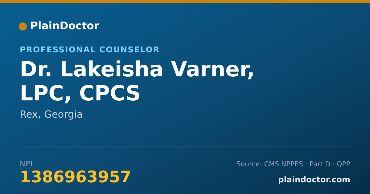 Shareable card for Lakeisha Varner, LPC, CPCS - Professional Counselor, Rex, GA