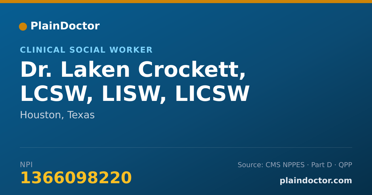 Shareable card for Laken Crockett, LCSW, LISW, LICSW - Clinical Social Worker, Houston, TX