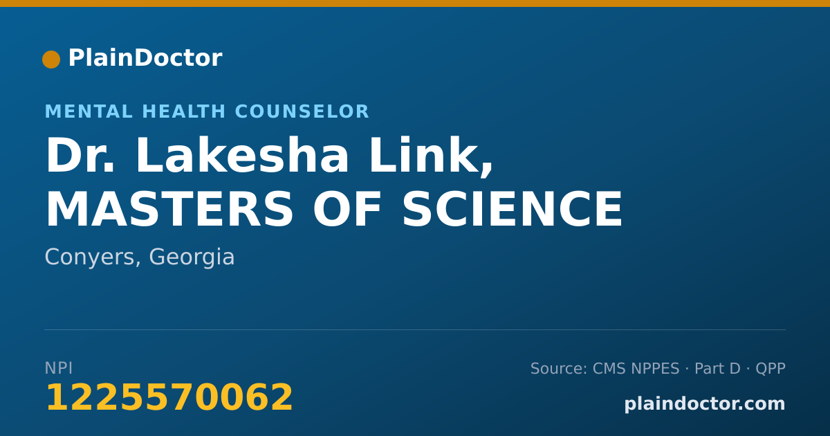 Shareable card for Lakesha Link, MASTERS OF SCIENCE - Mental Health Counselor, Conyers, GA