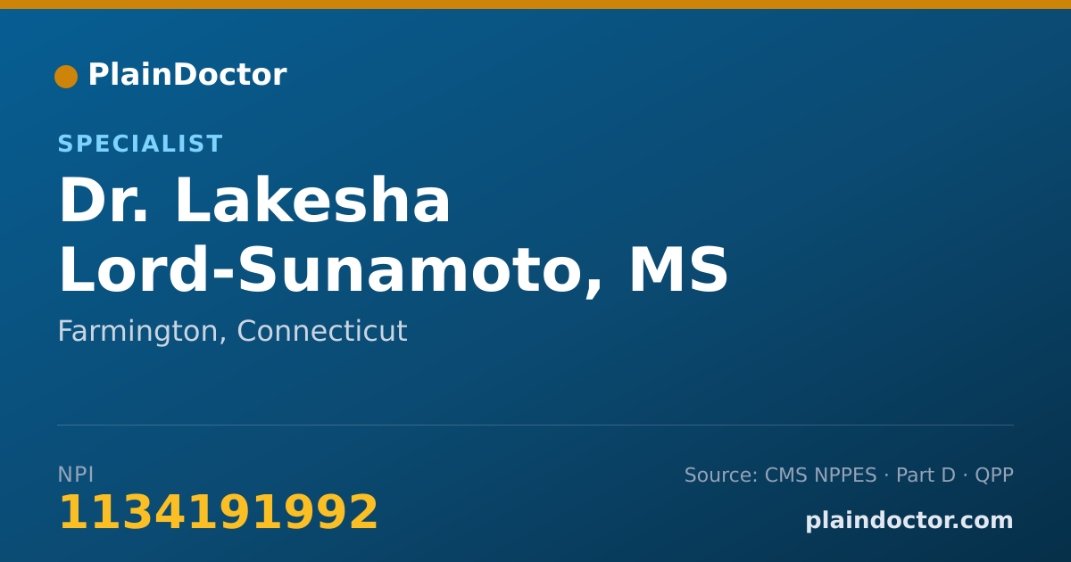 Shareable card for Lakesha Lord-Sunamoto, MS OTR/L, CLT - Specialist, Farmington, CT