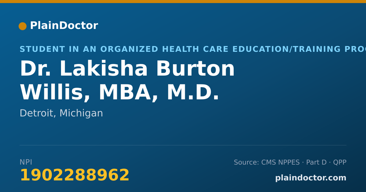 Shareable card for Lakisha Burton Willis, MBA, M.D. - Student in an Organized Health Care Education/Training Program, Detroit, MI