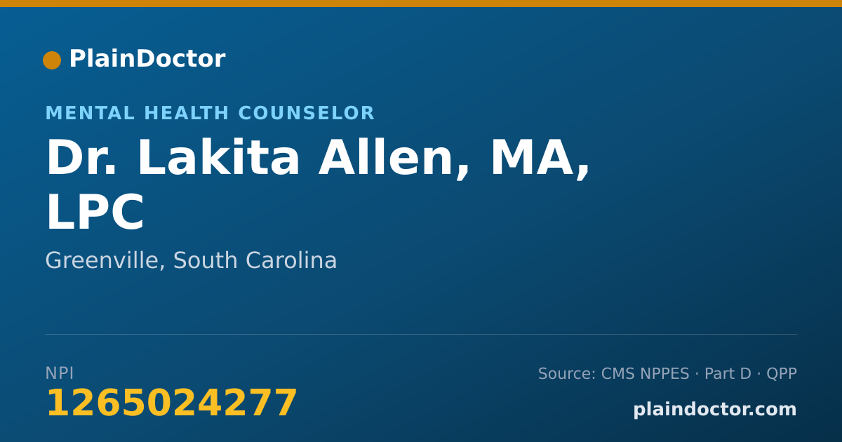 Shareable card for Lakita Allen, MA, LPC - Mental Health Counselor, Greenville, SC