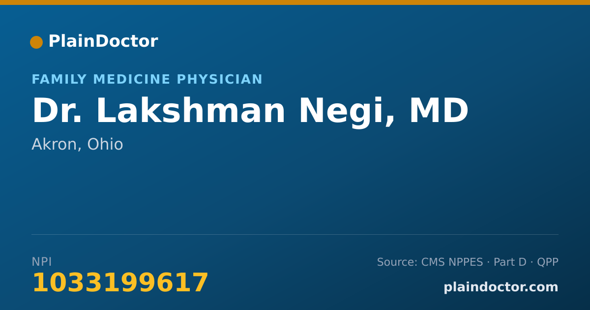 Shareable card for Lakshman Negi, MD - Family Medicine Physician, Akron, OH