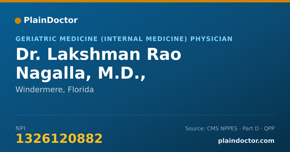 Shareable card for Lakshman Rao Nagalla, M.D., - Geriatric Medicine (Internal Medicine) Physician, Windermere, FL