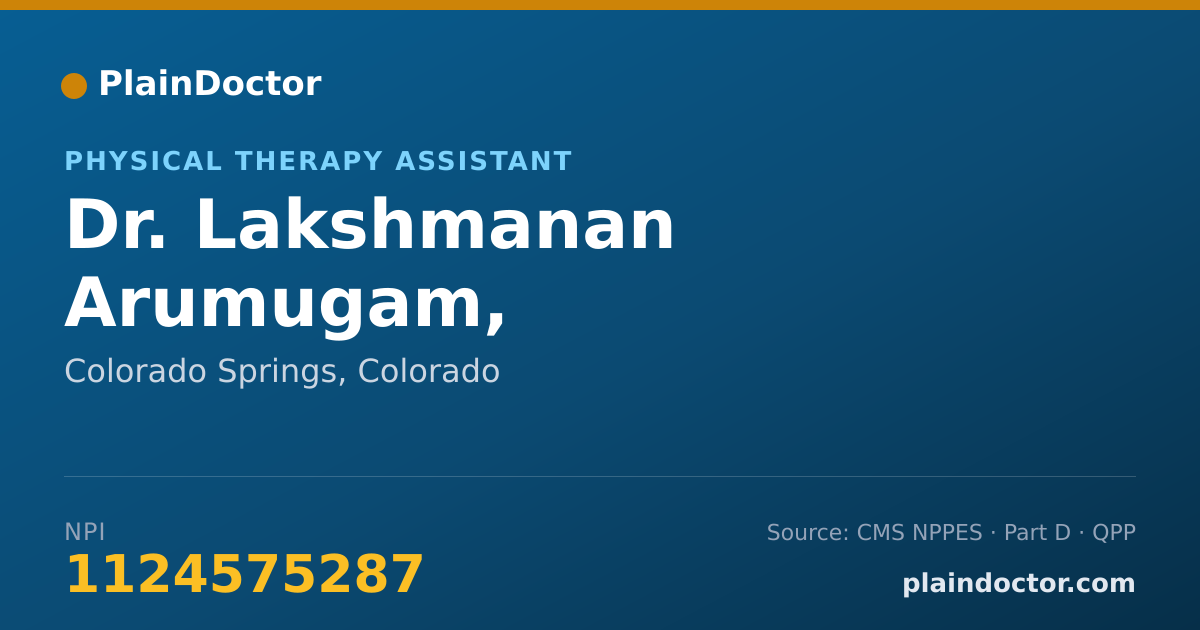Shareable card for Lakshmanan Arumugam, P.T.ASSISTANT - Physical Therapy Assistant, Colorado Springs, CO