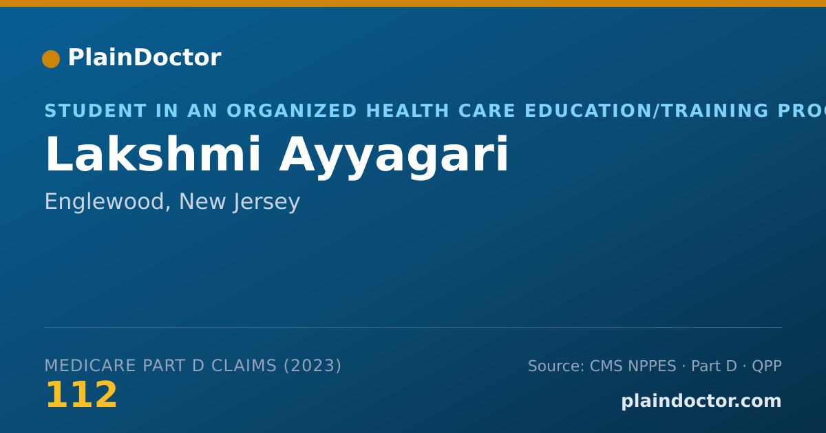 Shareable card for Lakshmi Ayyagari - Student in an Organized Health Care Education/Training Program, Englewood, NJ