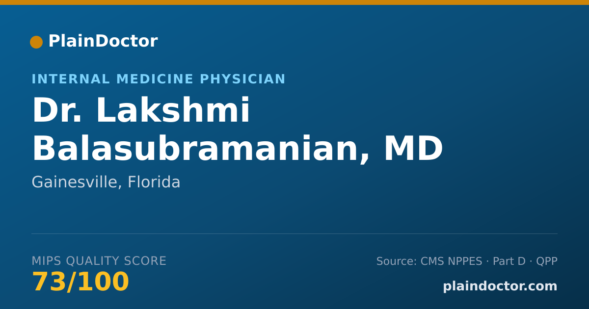 Shareable card for Lakshmi Balasubramanian, MD - Internal Medicine Physician, Gainesville, FL