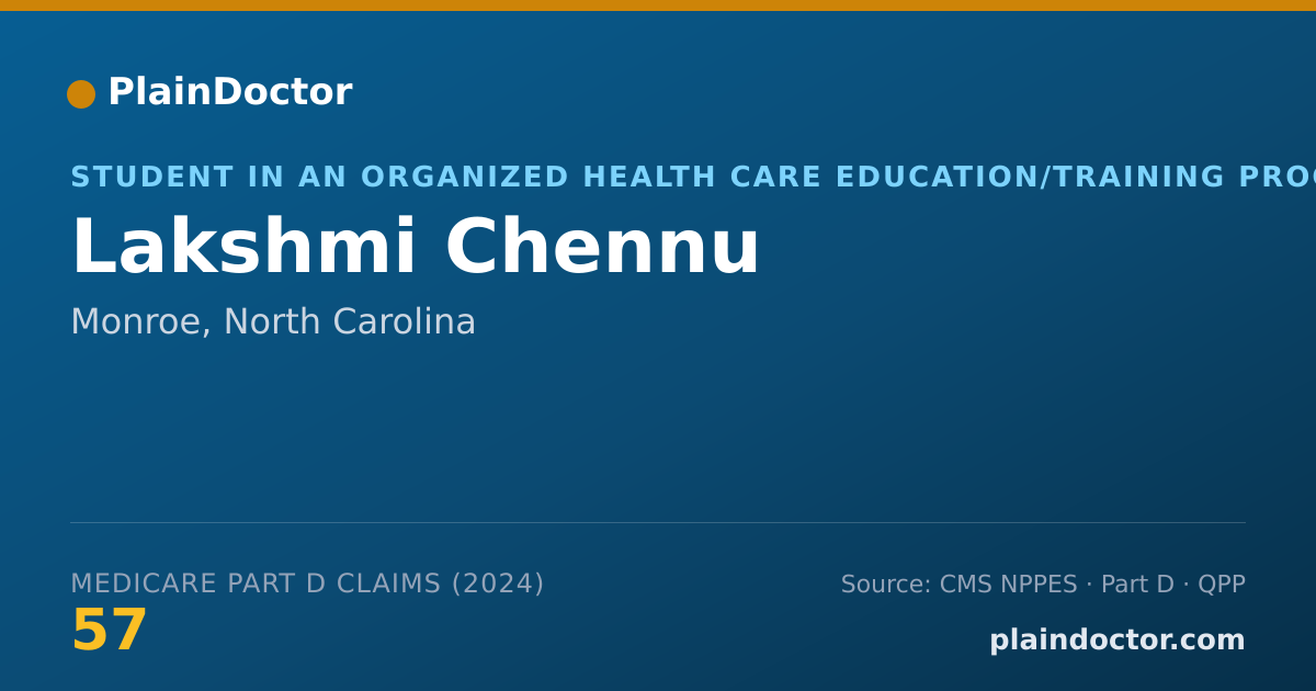 Shareable card for Lakshmi Chennu - Student in an Organized Health Care Education/Training Program, Monroe, NC