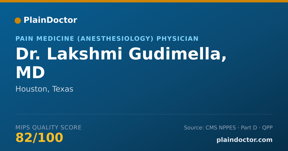 Shareable card for Lakshmi Gudimella, MD - Pain Medicine (Anesthesiology) Physician, Houston, TX