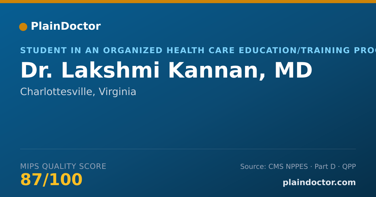 Shareable card for Lakshmi Kannan, MD - Student in an Organized Health Care Education/Training Program, Charlottesville, VA