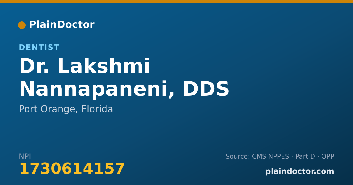 Shareable card for Lakshmi Nannapaneni, DDS - Dentist, Port Orange, FL
