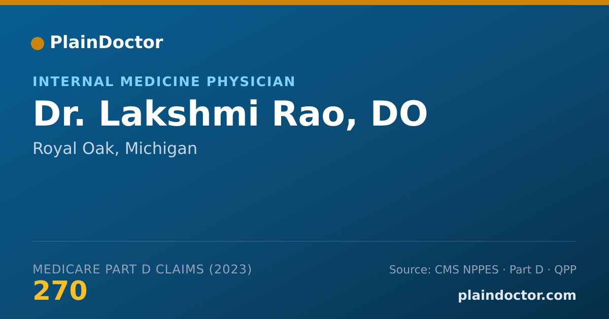 Shareable card for Lakshmi Rao, DO - Internal Medicine Physician, Royal Oak, MI