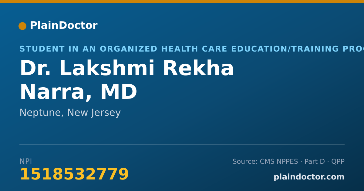 Shareable card for Lakshmi Rekha Narra, MD - Student in an Organized Health Care Education/Training Program, Neptune, NJ
