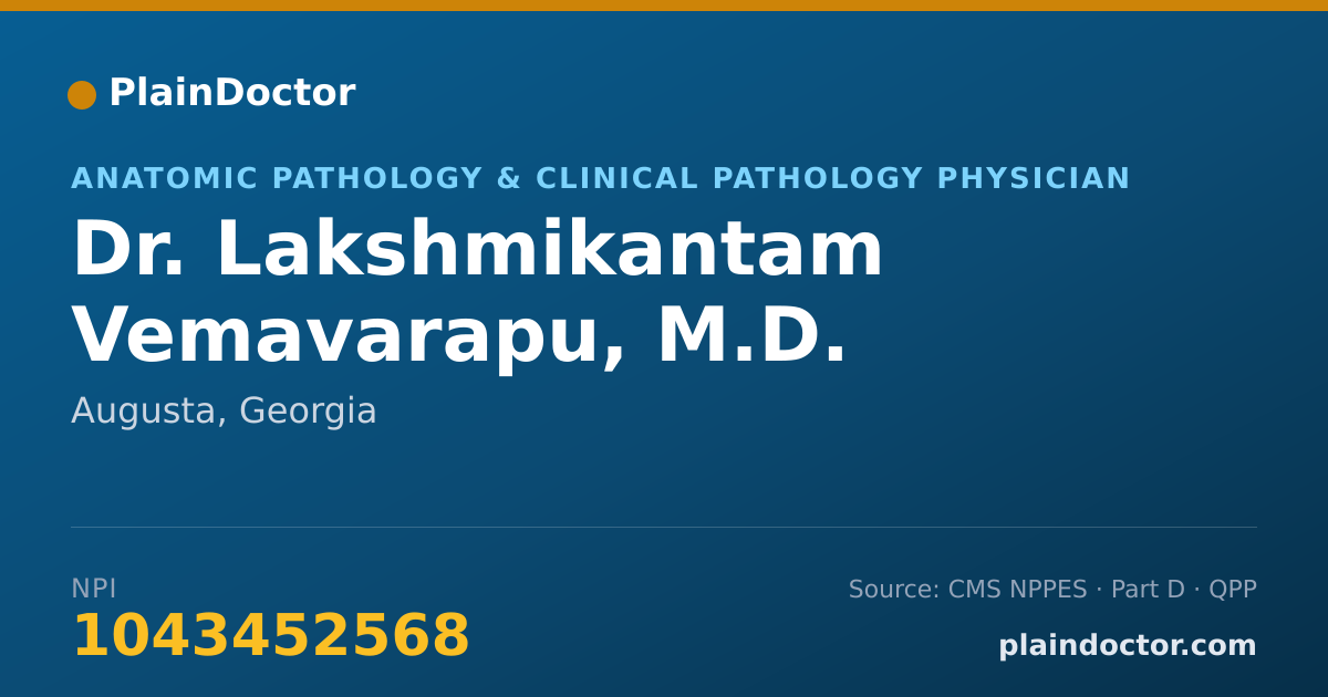 Shareable card for Lakshmikantam Vemavarapu, M.D. - Anatomic Pathology & Clinical Pathology Physician, Augusta, GA