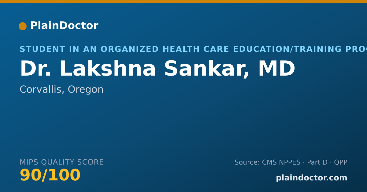 Shareable card for Lakshna Sankar, MD - Student in an Organized Health Care Education/Training Program, Corvallis, OR