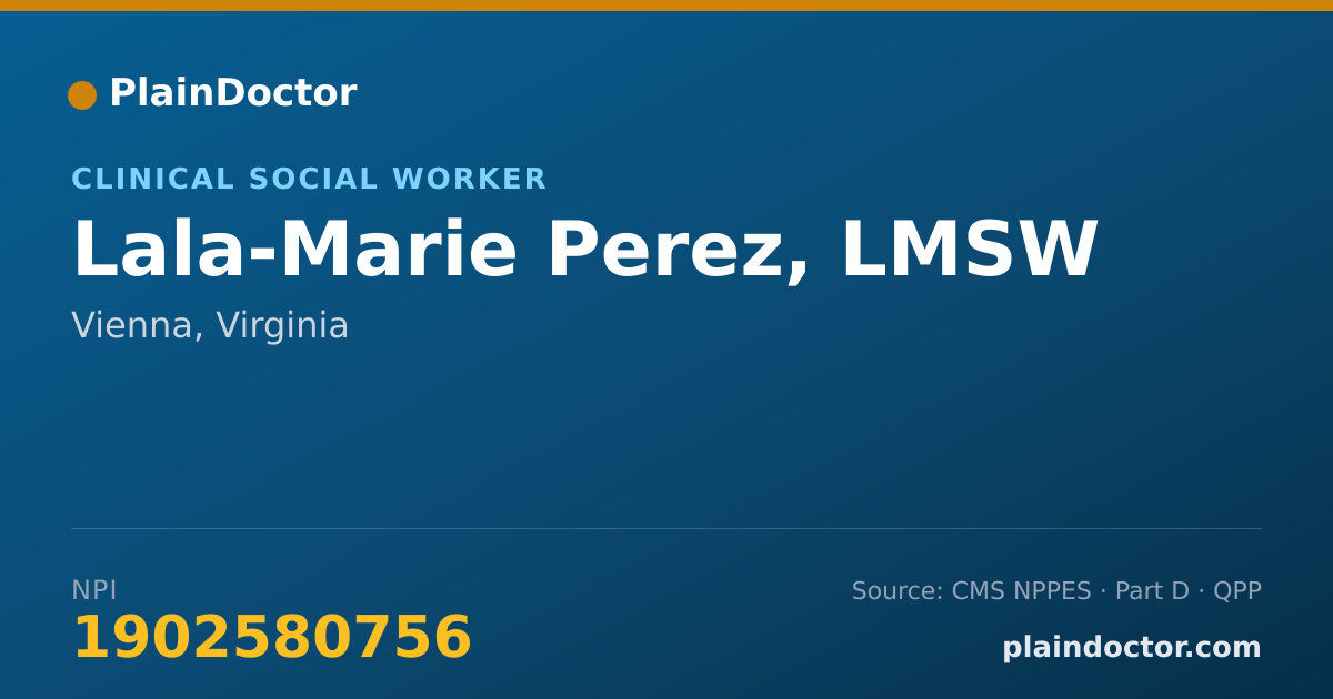 Shareable card for Lala-Marie Perez, LMSW - Clinical Social Worker, Vienna, VA