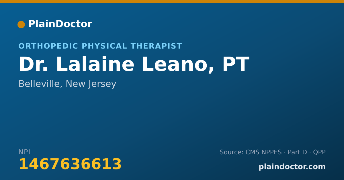 Shareable card for Lalaine Leano, PT - Orthopedic Physical Therapist, Belleville, NJ