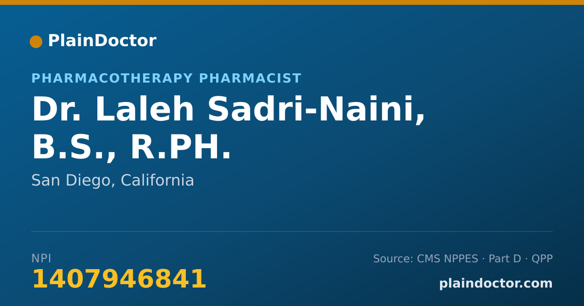 Shareable card for Laleh Sadri-Naini, B.S., R.PH. - Pharmacotherapy Pharmacist, San Diego, CA