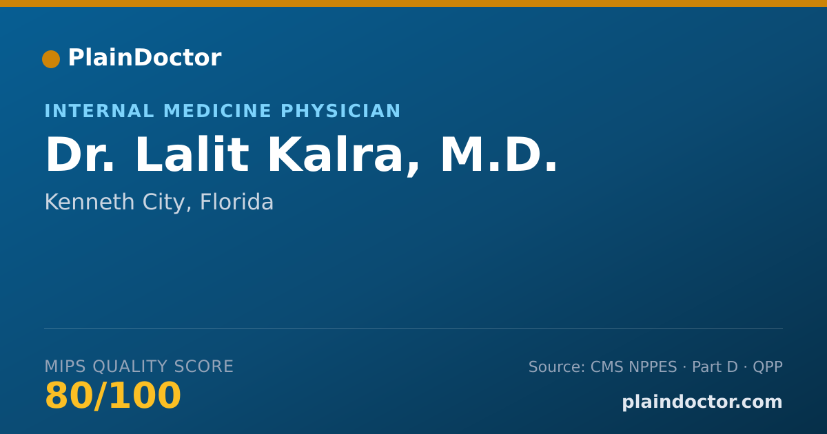 Shareable card for Lalit Kalra, M.D. - Internal Medicine Physician, Kenneth City, FL