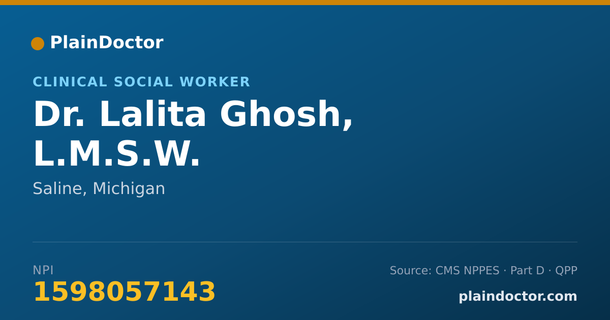 Shareable card for Lalita Ghosh, L.M.S.W. - Clinical Social Worker, Saline, MI