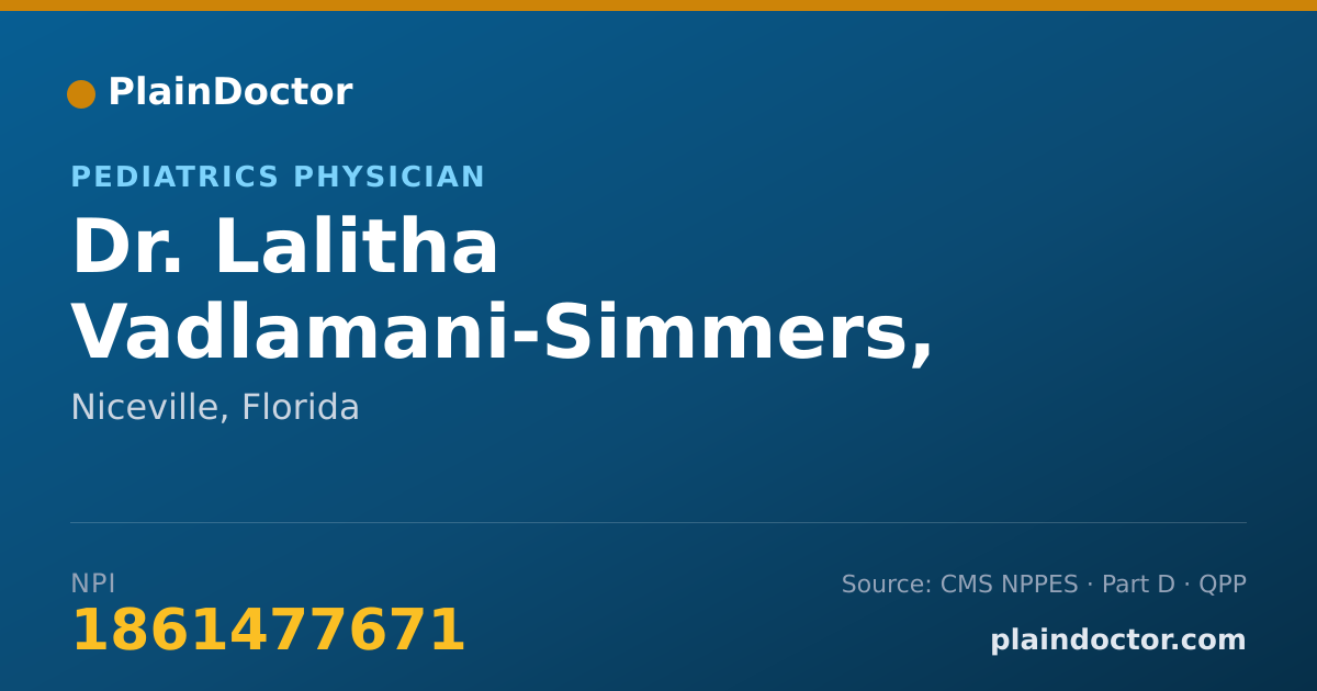 Shareable card for Lalitha Vadlamani-Simmers, M.D. - Pediatrics Physician, Niceville, FL
