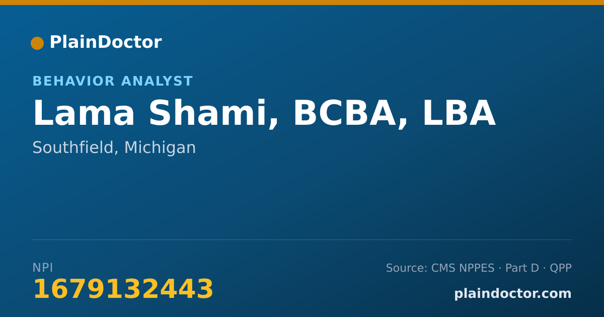 Shareable card for Lama Shami, BCBA, LBA - Behavior Analyst, Southfield, MI