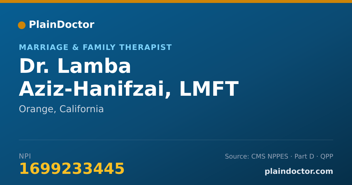 Shareable card for Lamba Aziz-Hanifzai, LMFT - Marriage & Family Therapist, Orange, CA