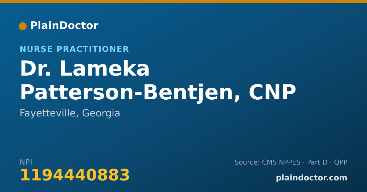 Shareable card for Lameka Patterson-Bentjen, CNP - Nurse Practitioner, Fayetteville, GA