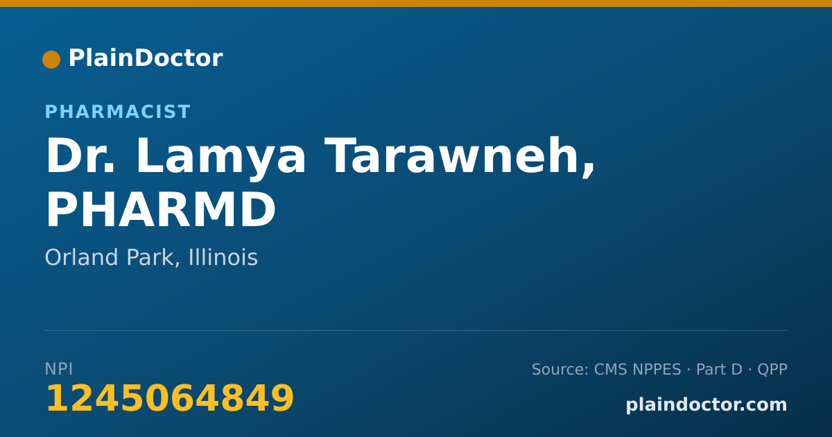 Shareable card for Lamya Tarawneh, PHARMD - Pharmacist, Orland Park, IL