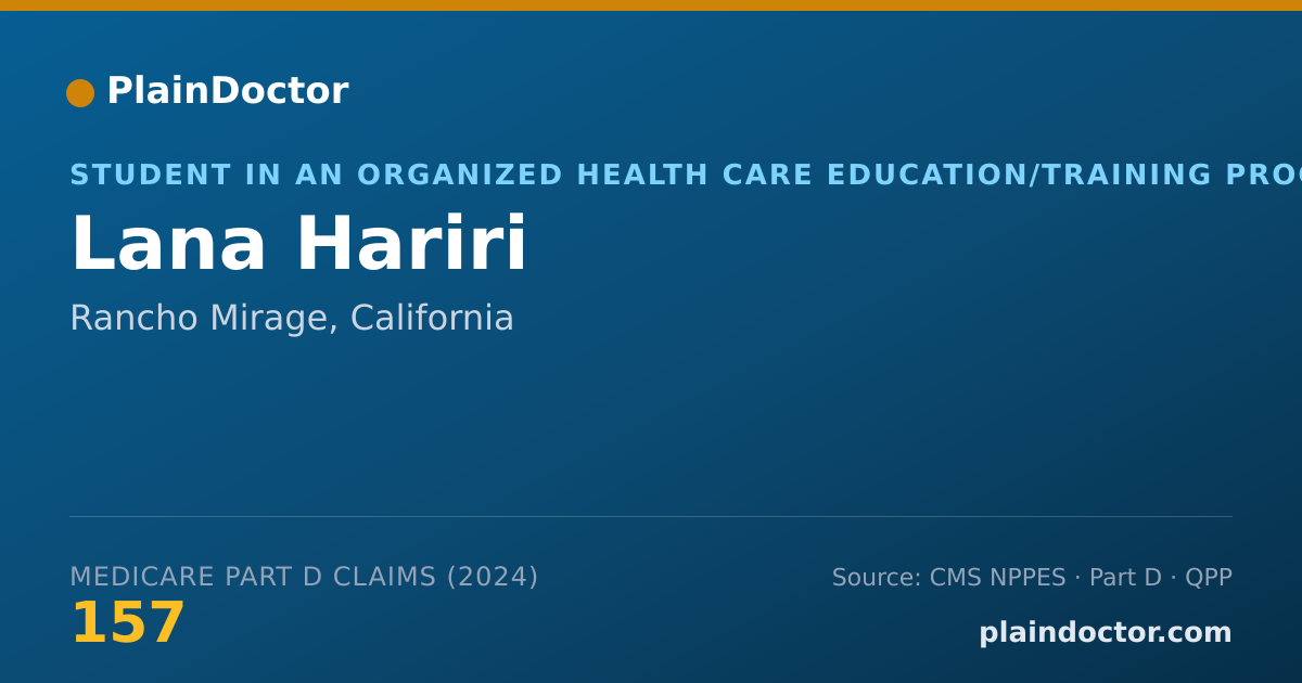 Shareable card for Lana Hariri - Student in an Organized Health Care Education/Training Program, Rancho Mirage, CA