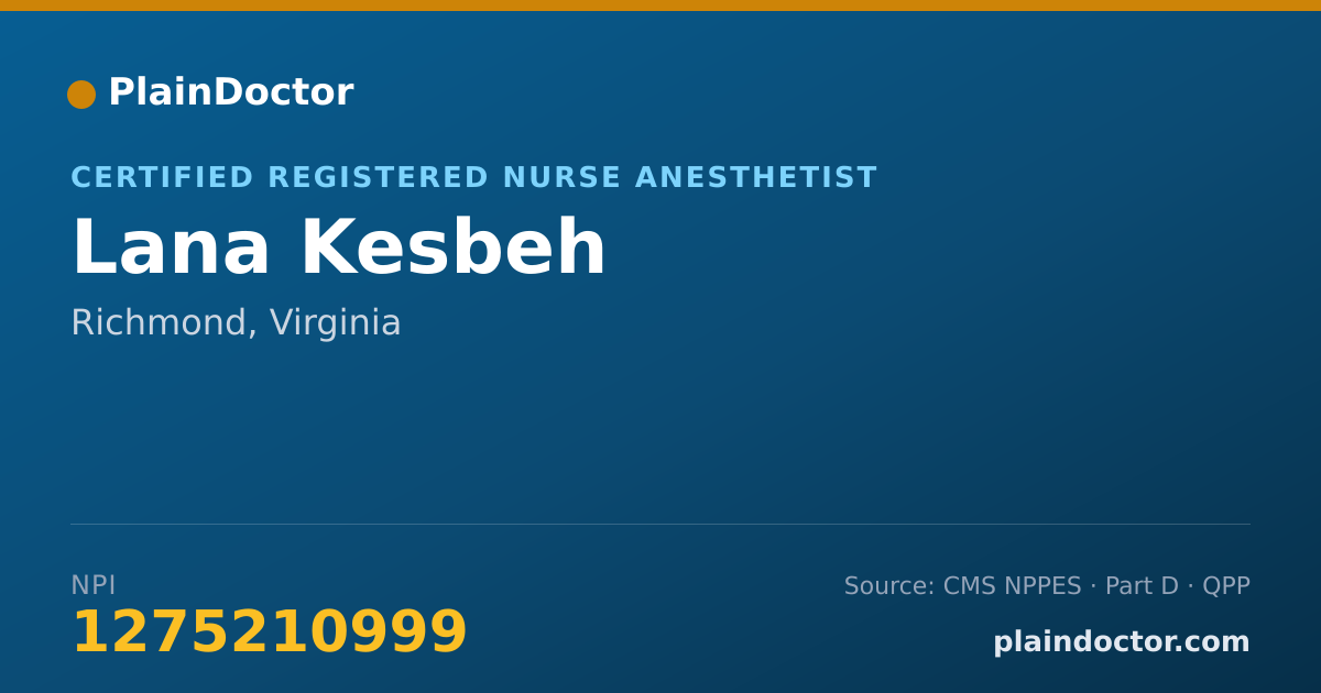 Shareable card for Lana Kesbeh - Certified Registered Nurse Anesthetist, Richmond, VA