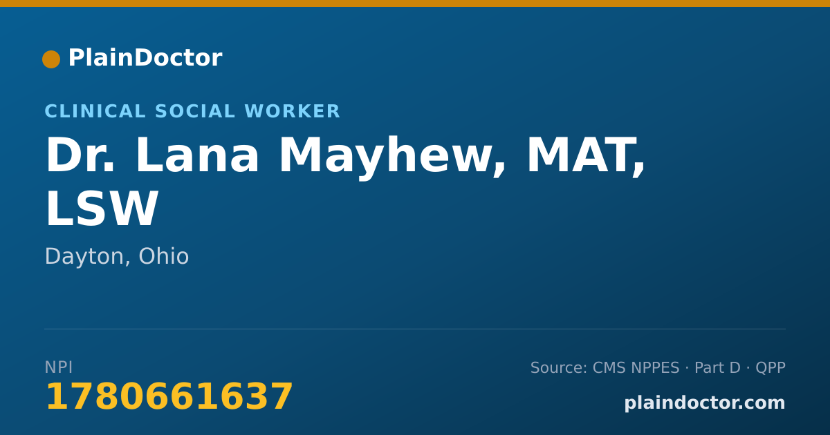 Shareable card for Lana Mayhew, MAT, LSW - Clinical Social Worker, Dayton, OH