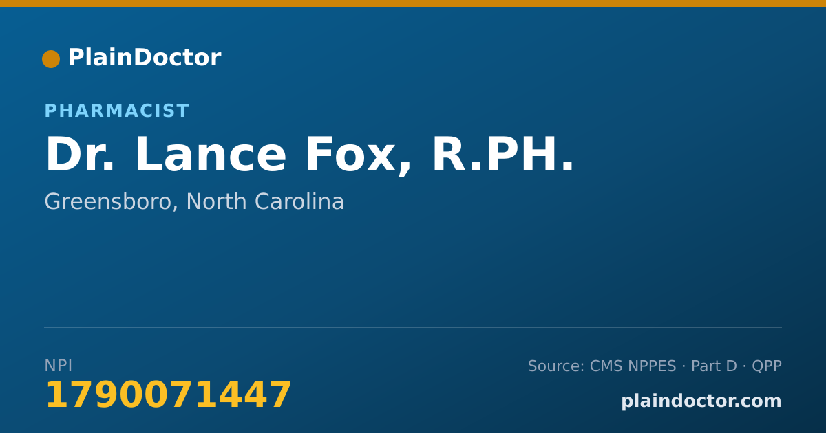 Shareable card for Lance Fox, R.PH. - Pharmacist, Greensboro, NC