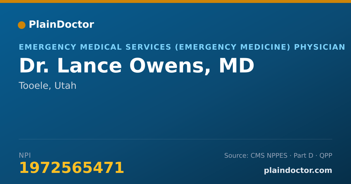 Shareable card for Lance Owens, MD - Emergency Medical Services (Emergency Medicine) Physician, Tooele, UT