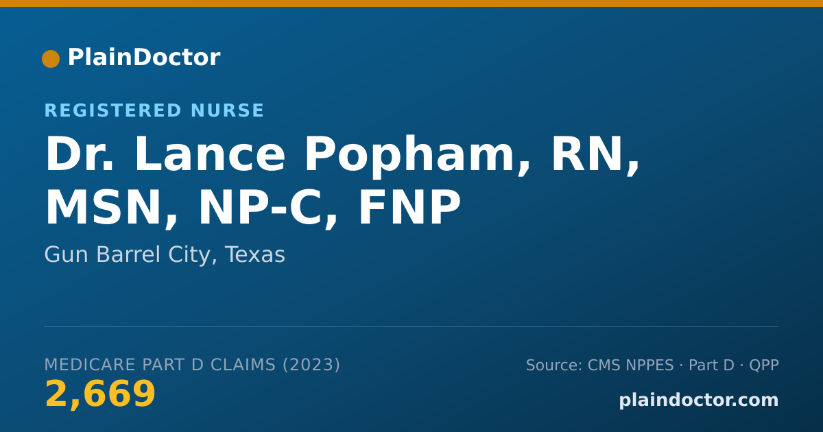 Shareable card for Lance Popham, RN, MSN, NP-C, FNP - Registered Nurse, Gun Barrel City, TX