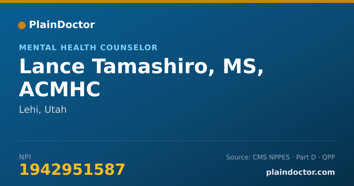 Shareable card for Lance Tamashiro, MS, ACMHC - Mental Health Counselor, Lehi, UT