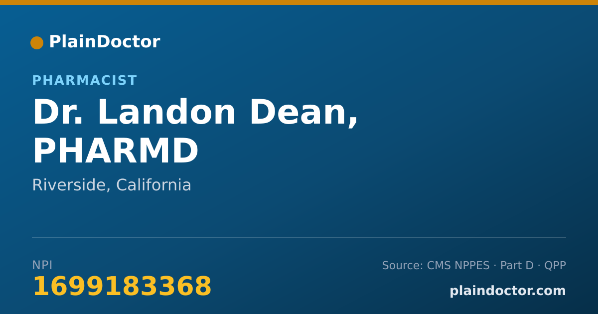 Shareable card for Landon Dean, PHARMD - Pharmacist, Riverside, CA