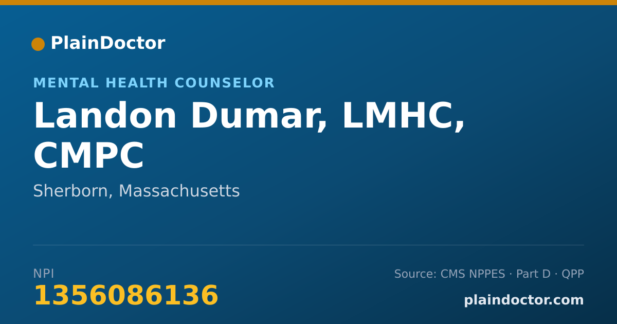 Shareable card for Landon Dumar, LMHC, CMPC - Mental Health Counselor, Sherborn, MA