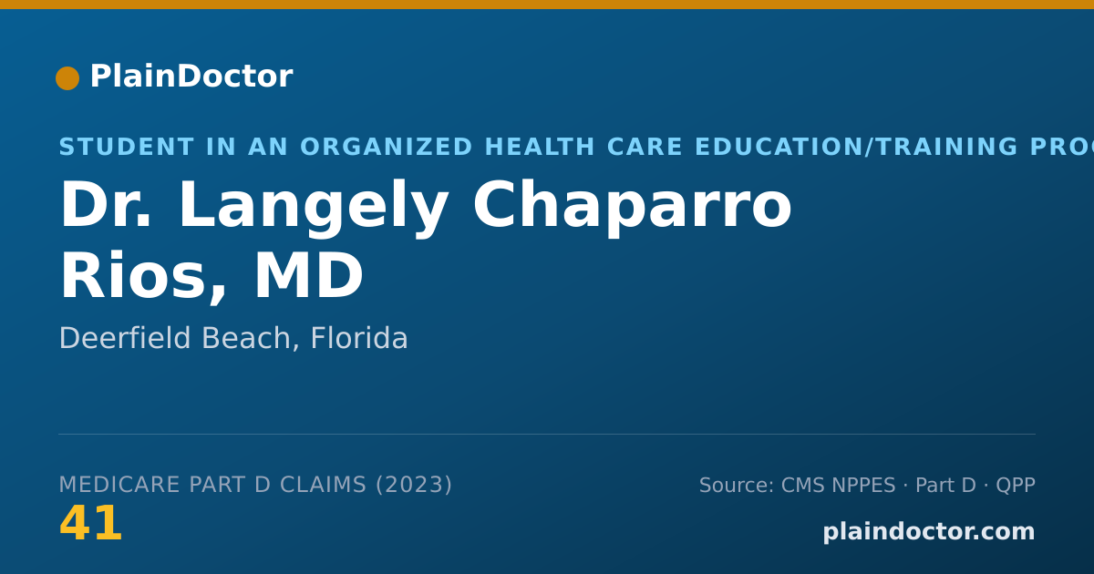Shareable card for Langely Chaparro Rios, MD - Student in an Organized Health Care Education/Training Program, Deerfield Beach, FL