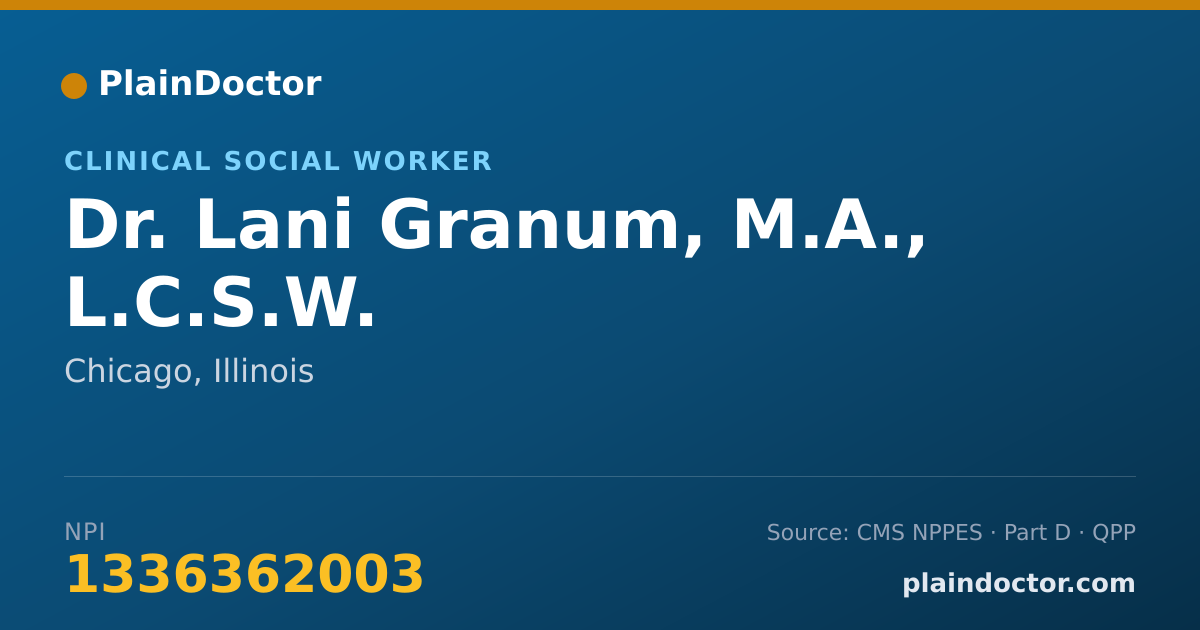 Shareable card for Lani Granum, M.A., L.C.S.W. - Clinical Social Worker, Chicago, IL