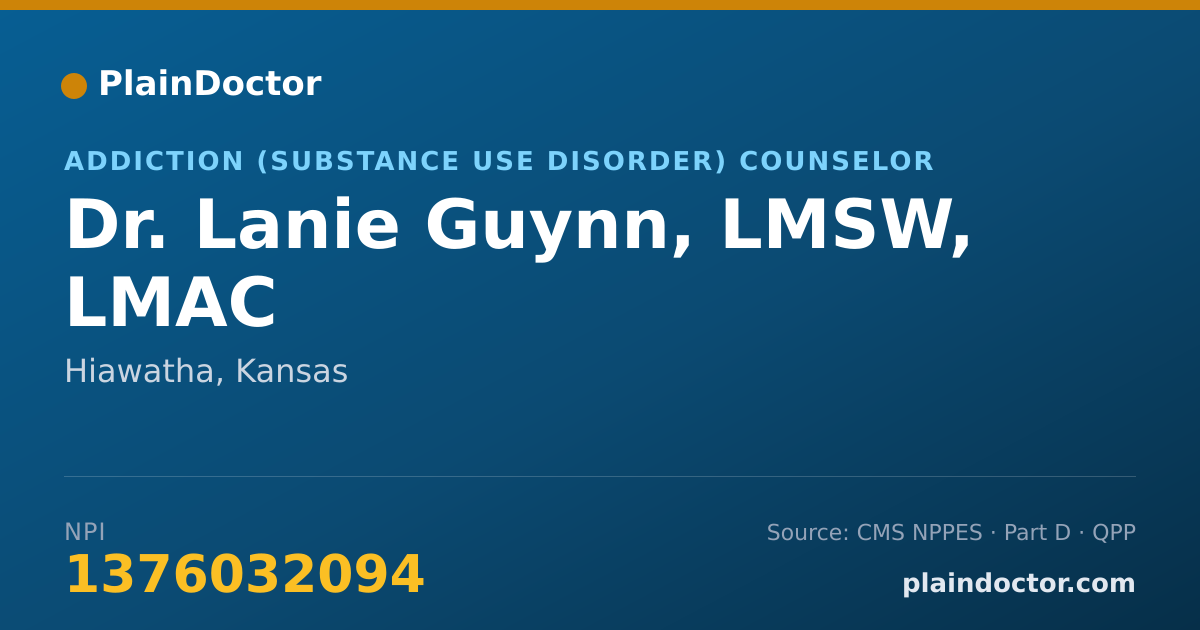 Shareable card for Lanie Guynn, LMSW, LMAC - Addiction (Substance Use Disorder) Counselor, Hiawatha, KS