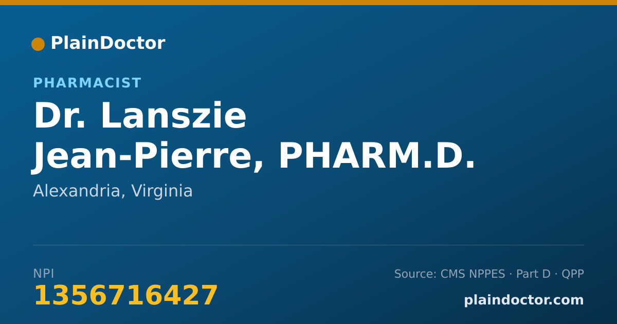 Shareable card for Lanszie Jean-Pierre, PHARM.D. - Pharmacist, Alexandria, VA