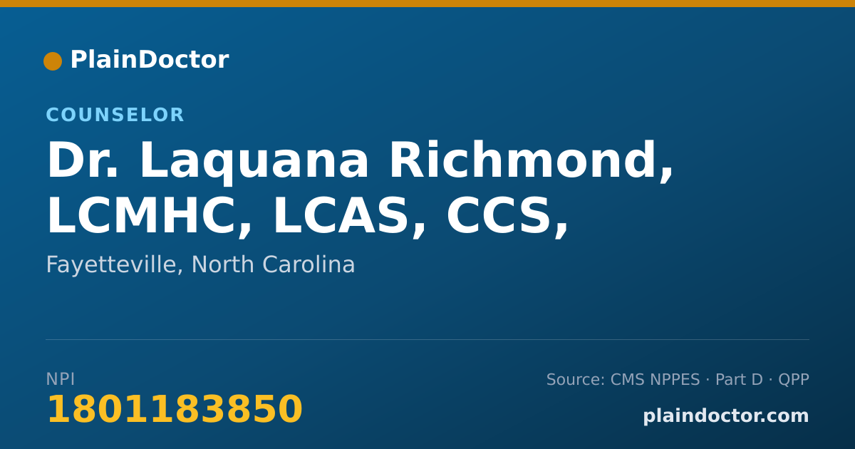Shareable card for Laquana Richmond, LCMHC, LCAS, CCS, - Counselor, Fayetteville, NC